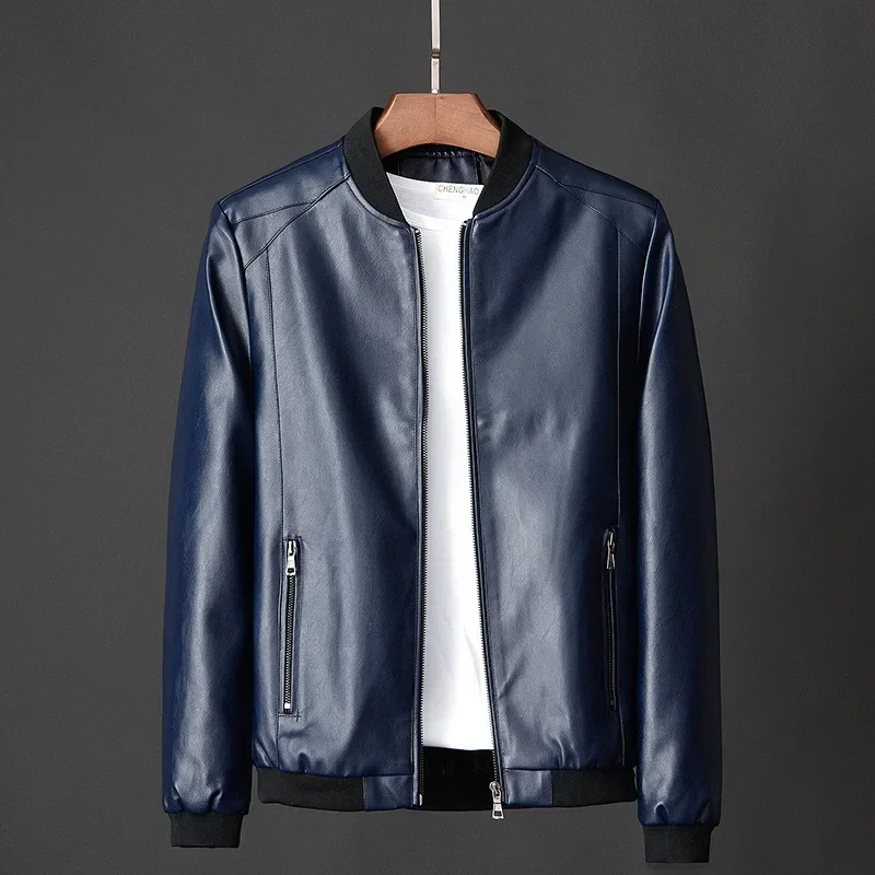 New Men Black Biker PU Leather Coat Autumn Korean Fashion Men Pu Leather Jacket Trend Casual Fit Slim Baseball Clothes