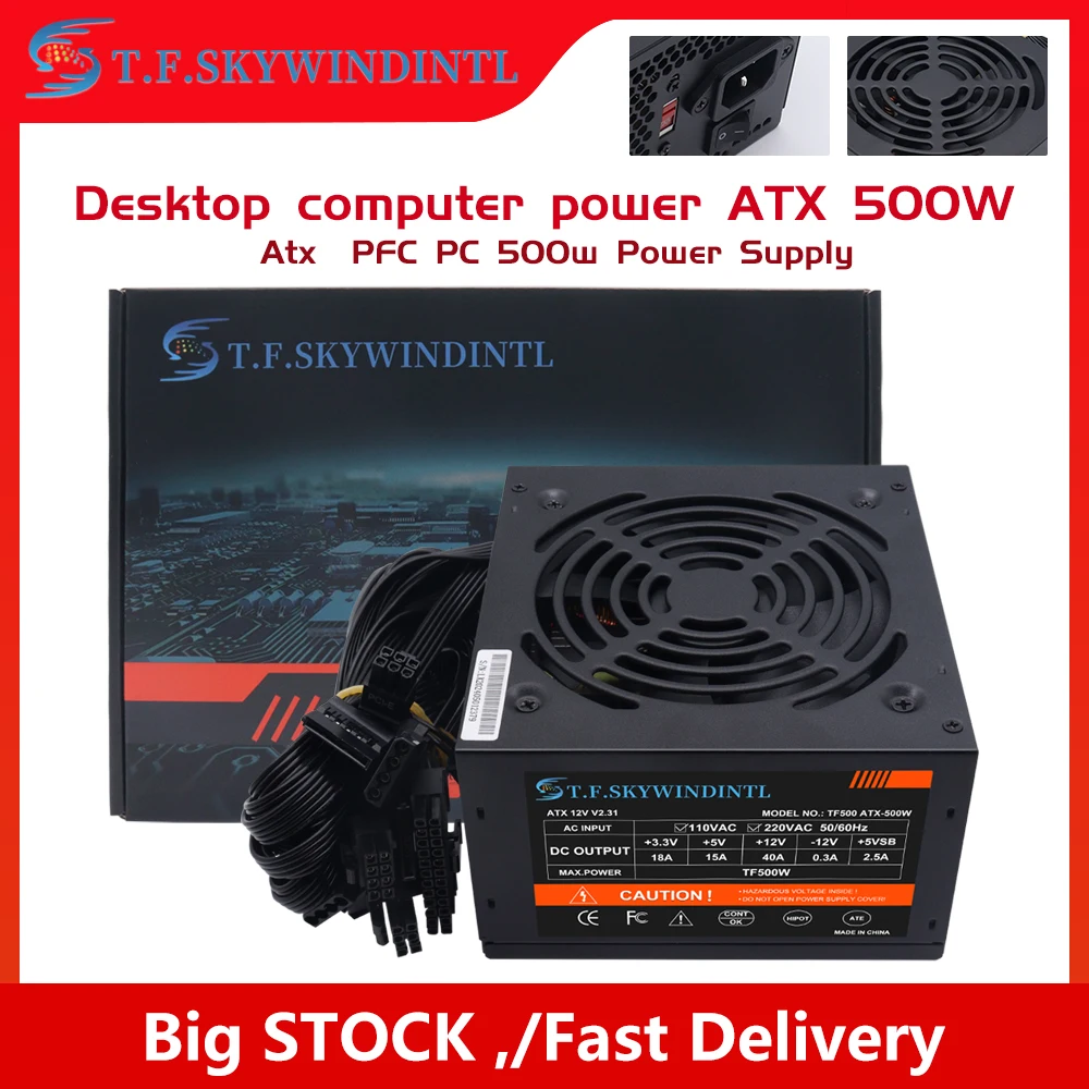 

NEW ATX Desktop Computer 500w Power Supply Gaming Quiet 120mm Fan With Power Supply Cables PC PSU Power Supply