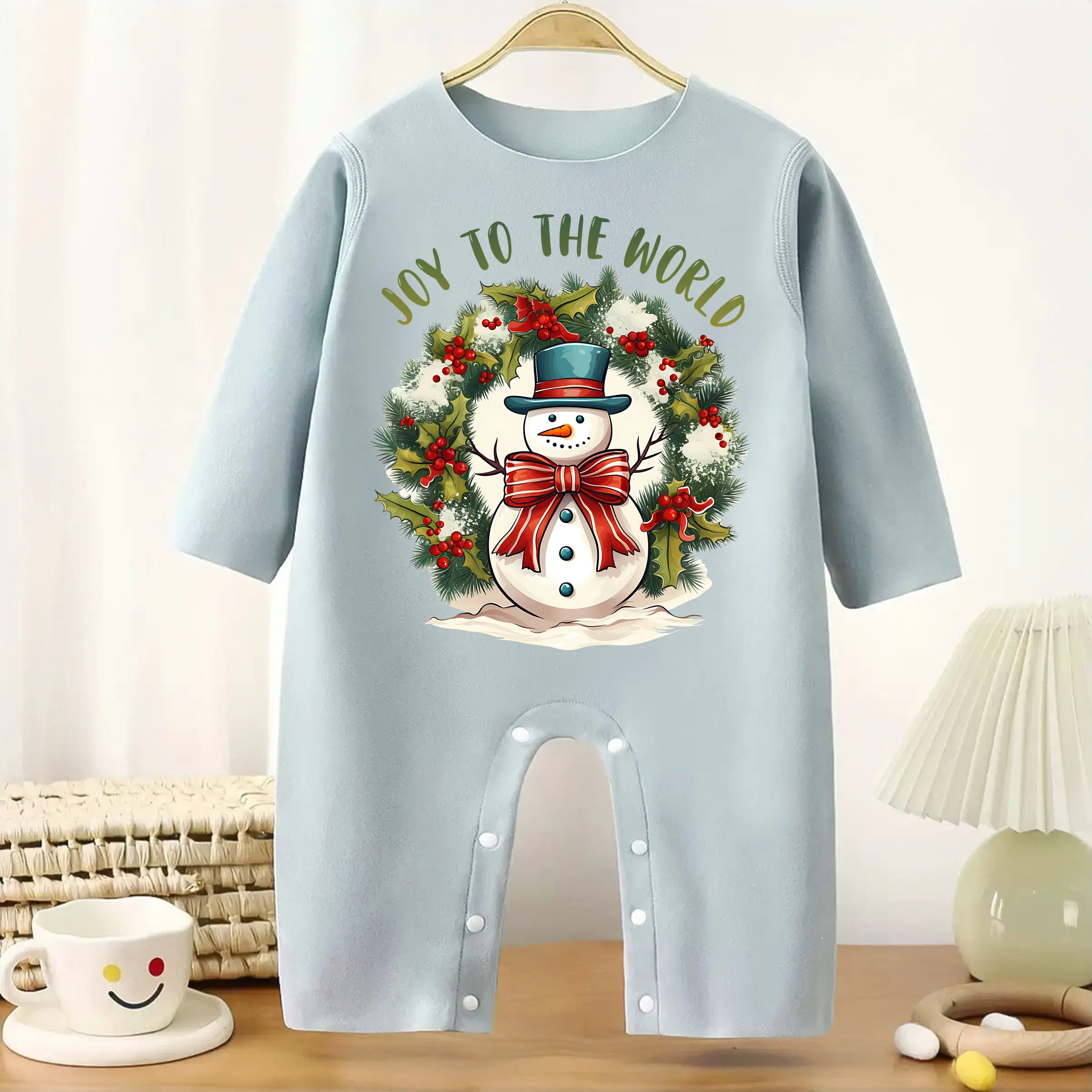 

Первая рождественская гирлянда, снеговик, MINISO, детский утолщенный комбинезон с длинными рукавами для младенцев, сохраняет тепло, для высоты, 60-90 см, детская ткань