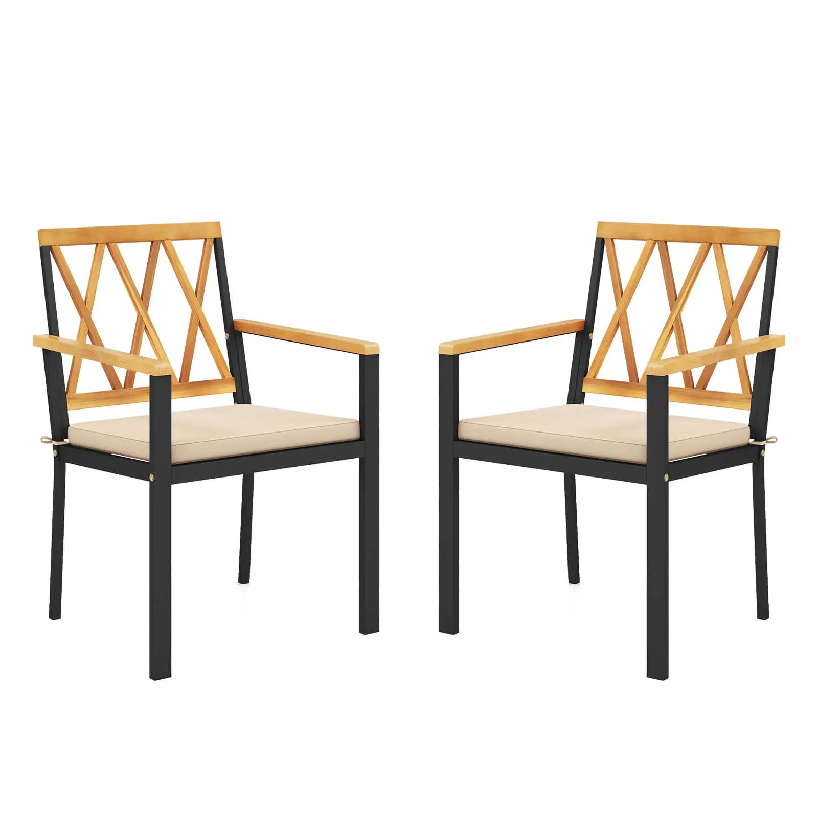 Patio Dining Chairs Set of 2 Metal Outdoor Chairs w/ Removable Padded Cushions