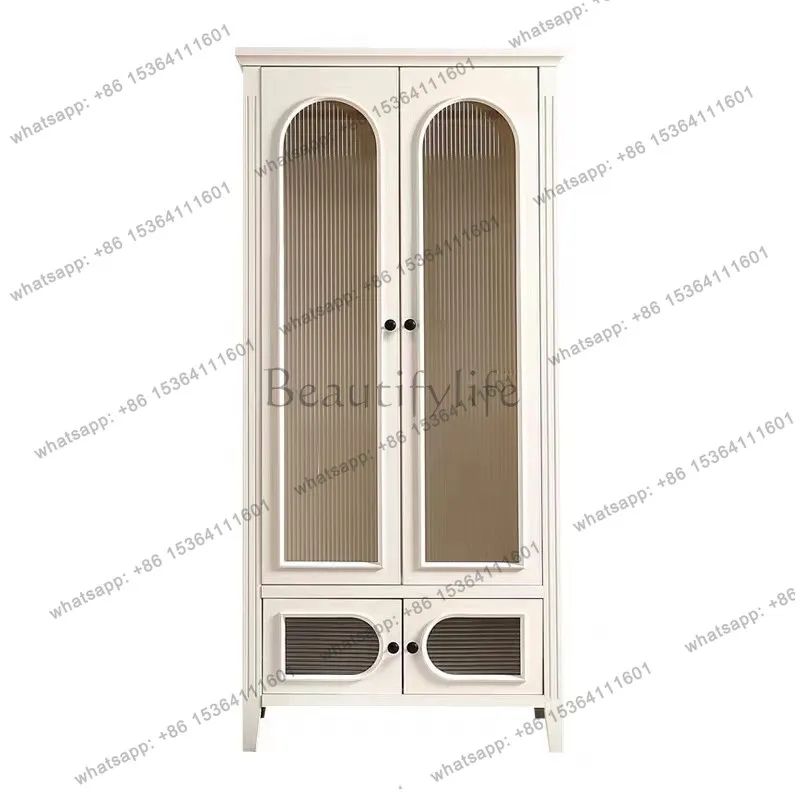 American solid wood wardrobe light luxury double door decorative Changhong glass storage cabinet