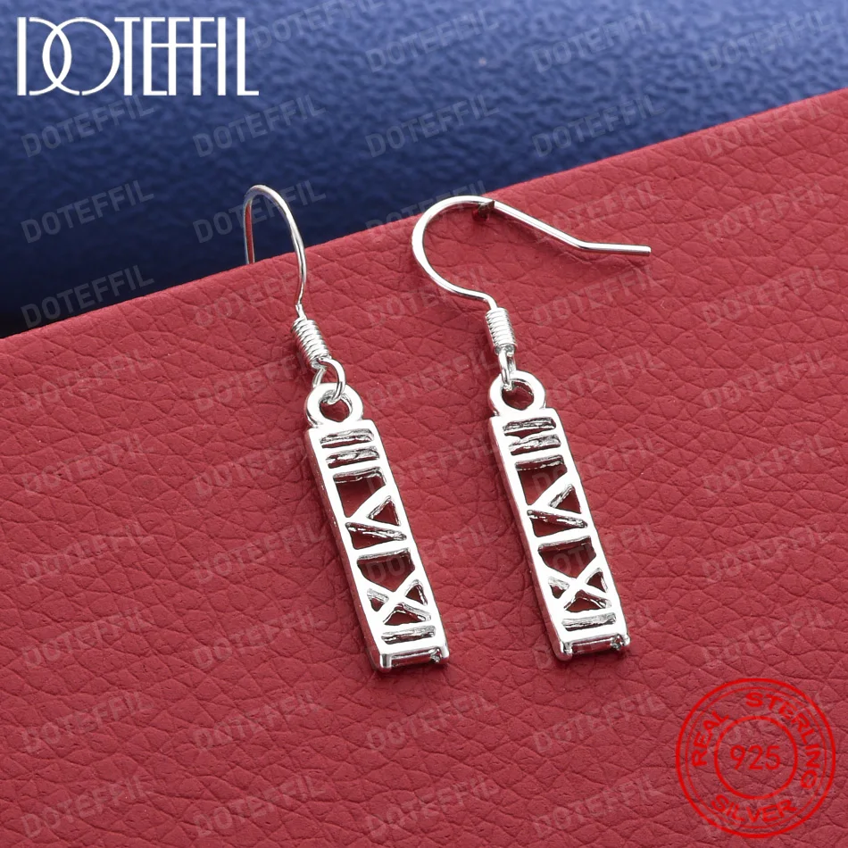 925 Sterling Silver Delicate Openwork Rectangular Earrings for Women, Fashionable Wedding Party Gift Jewelry