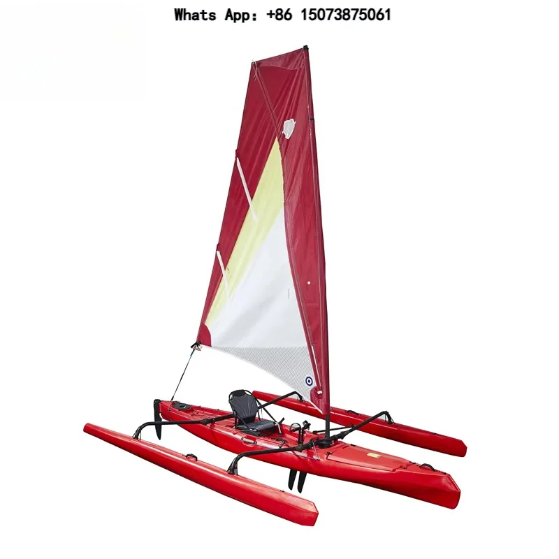 16ft HDPE Trimaran Fishing Sailboat with Kayak Pedal Drive System for One Person U-BOAT Lakes & Rivers