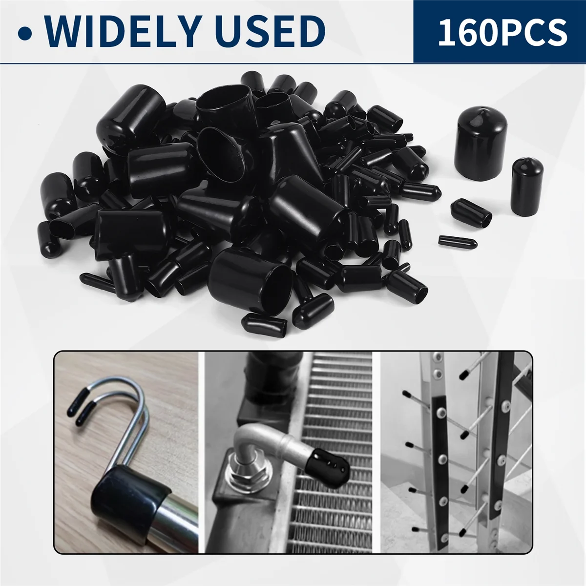 ABQR 160Pcs Assorted Size Rubber End Caps, Flexible Screw Thread Protector Caps Round Vinyl Bolt Screw Cover Caps in 9 Size