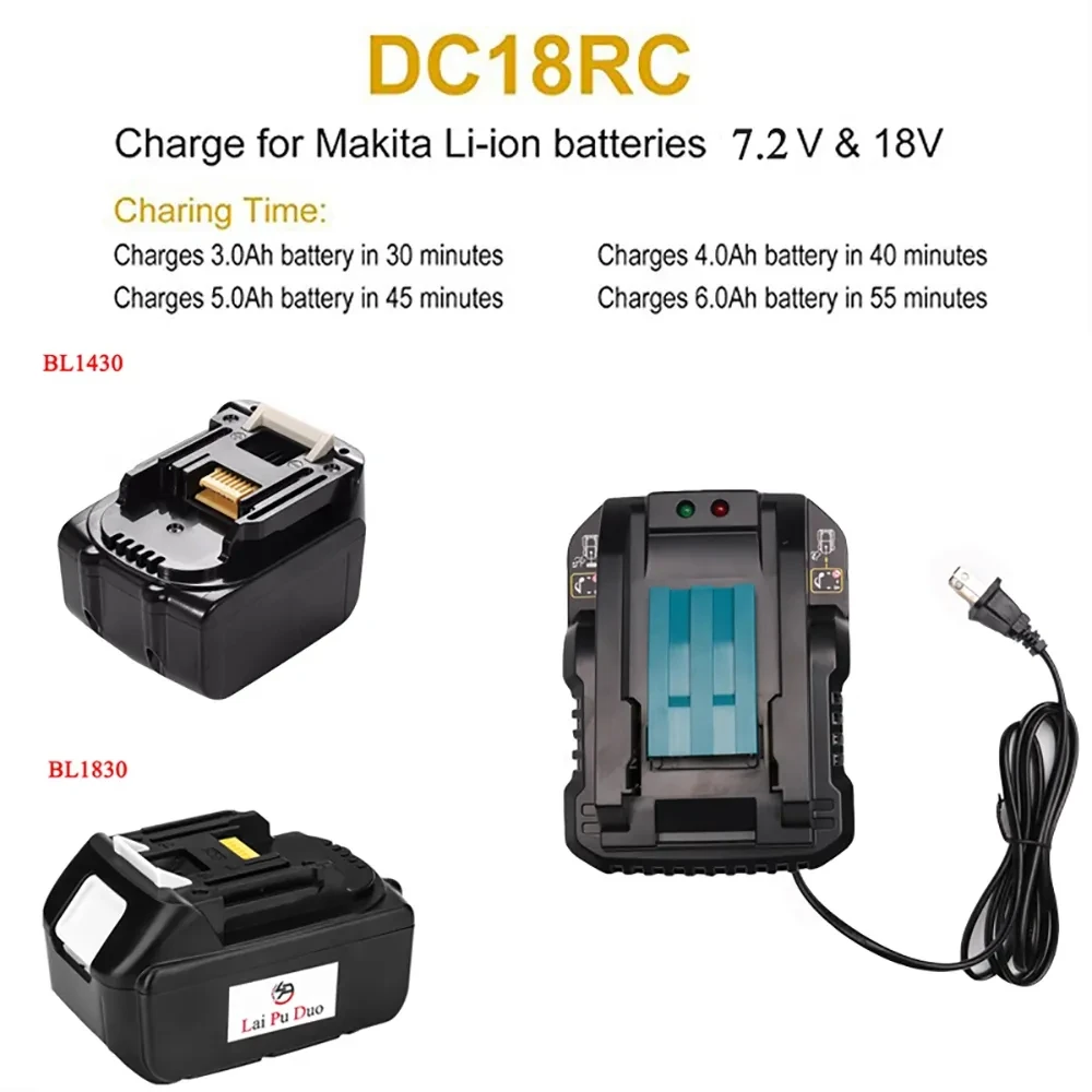 สำหรับ Makita เครื่องชาร์จแบตเตอรี่ลิเธียม DC18RC Bl1830 Bl1430 14.4V ~ 18V Dc18Ra ชาร์จเร็ว