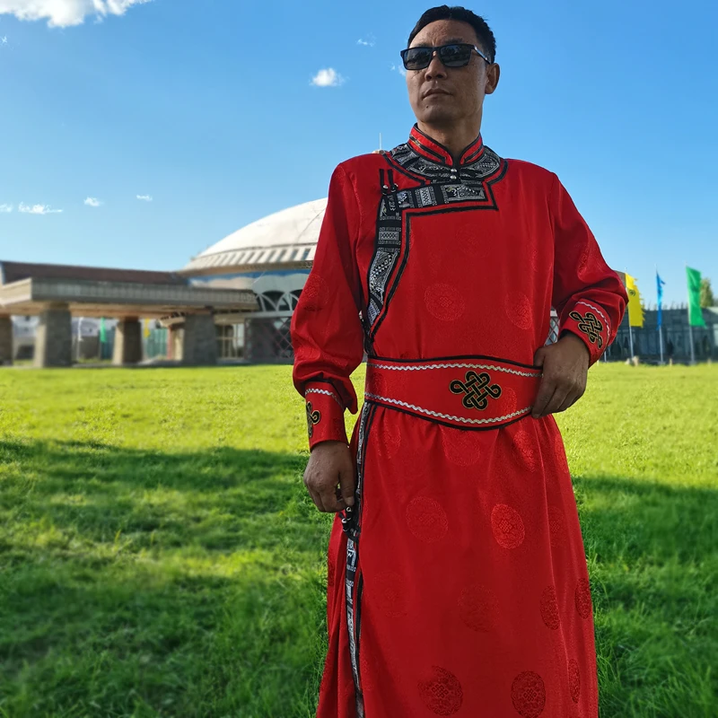 

Autumn Winter Mongolian Ethnic Casual Daily Robe Men's Traditional Singing Dance Festival Costume Stage Vintage Perform Apparel