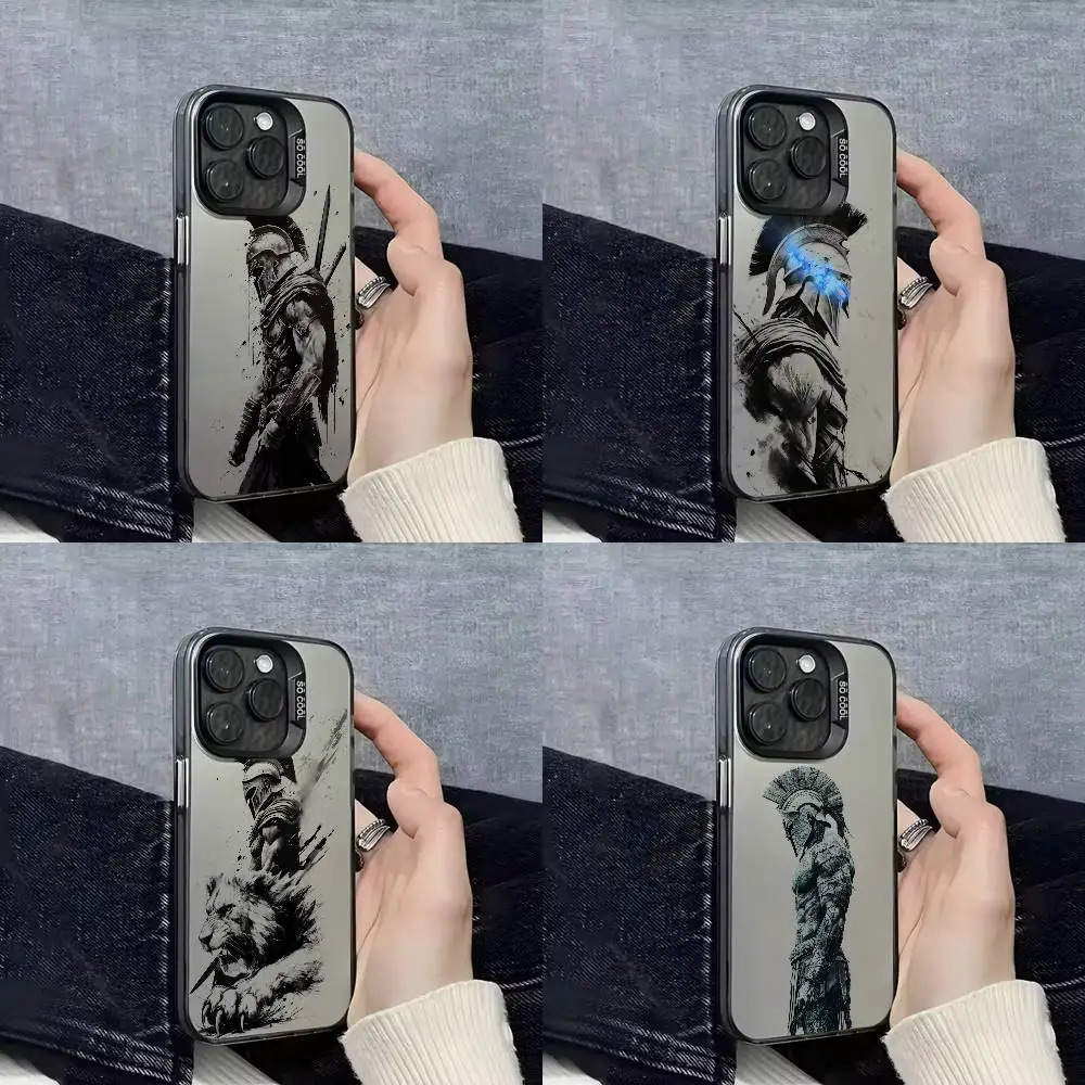 

Spartan Warrior Lion Line Phone Case For iPhone 17,16,15,14,13,12,11,Pro,Max,Plus,E,SE4,Air,Mini Black IMD Cover