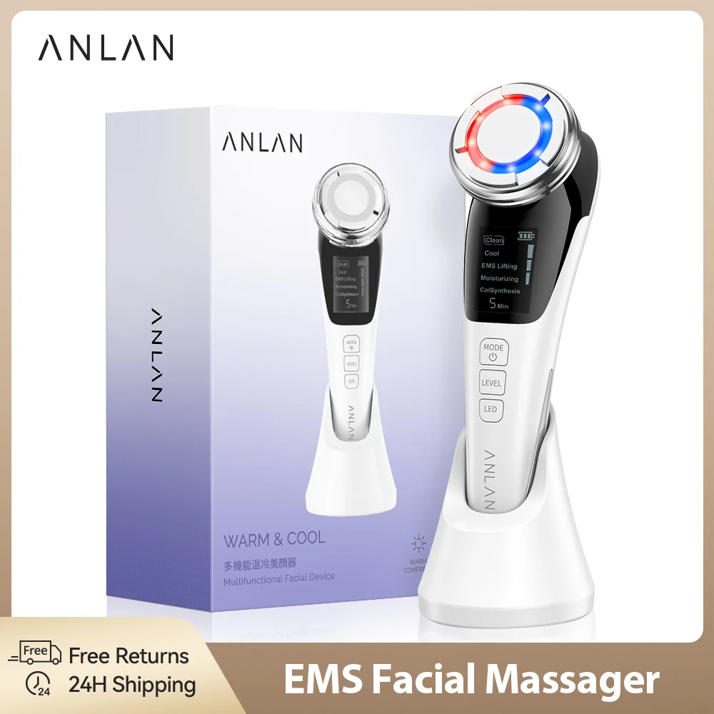 ANLAN Masajeador facial EMS Levantamiento facial Limpieza profunda Cuidado de la piel con luz LED Estiramiento de la piel Compresa fría y caliente