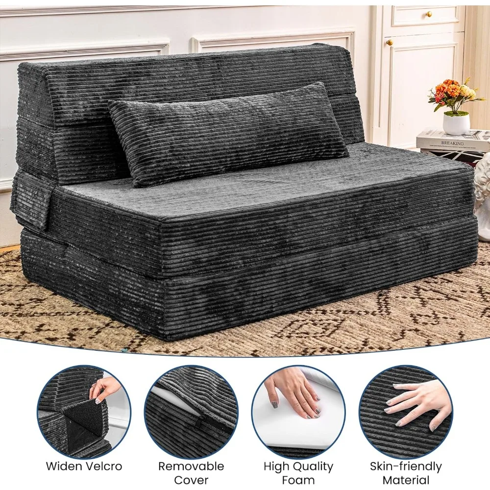 Canapé-lit convertible en mousse à mémoire de forme avec oreiller, canapé futon pliable pour un sommeil confortable
