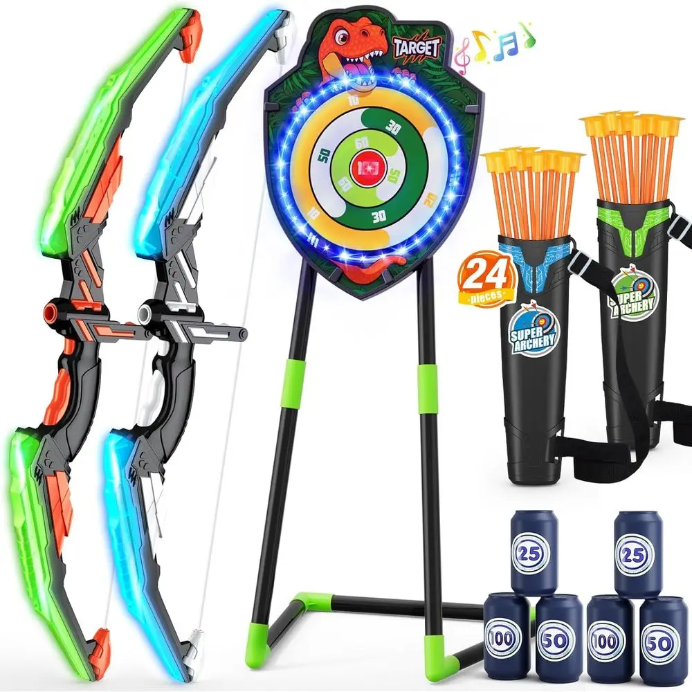 

Light-Up Bow and Arrow Set with 24 Suction Cup Arrows for Kids, Suitable for Ages 3-12