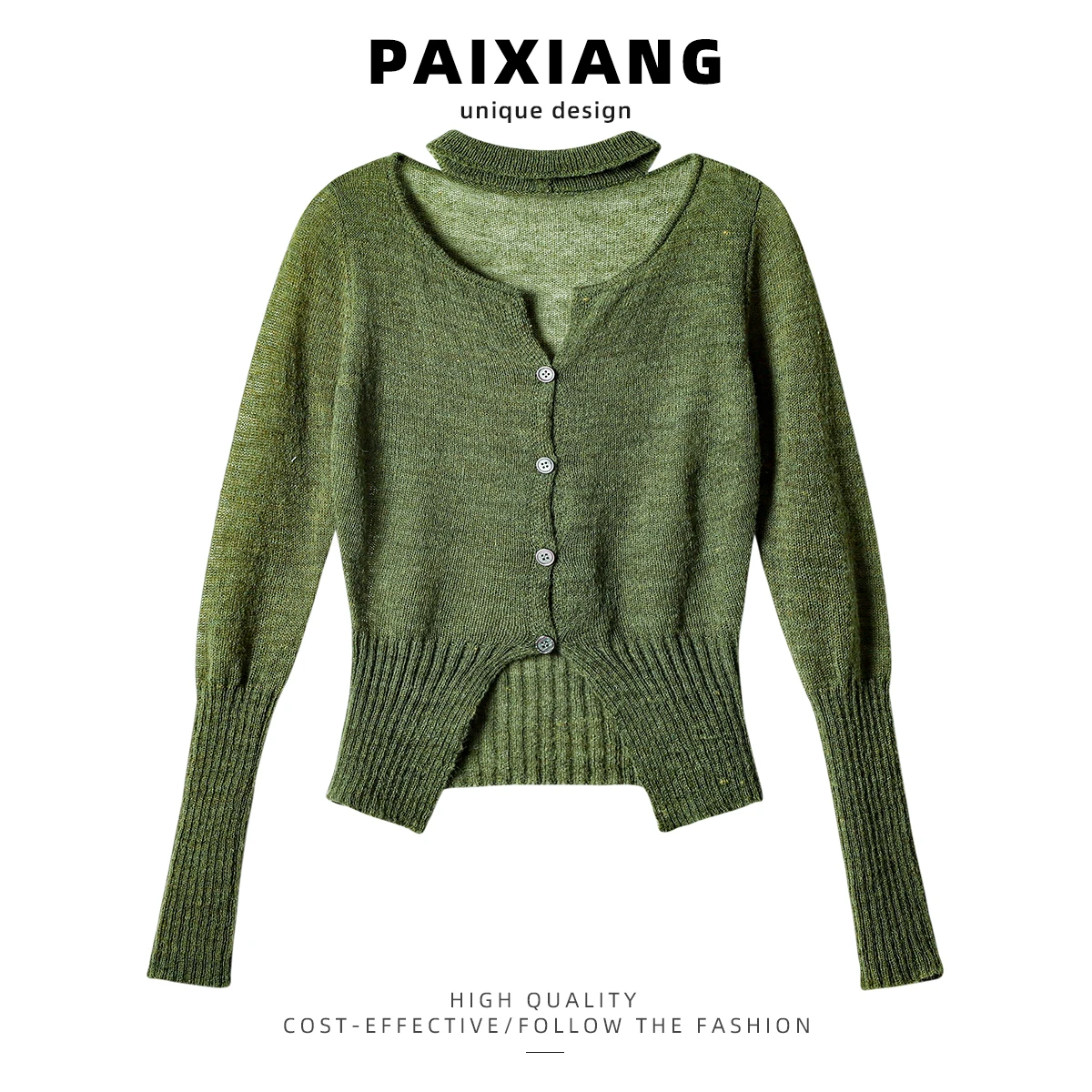 Suéter de Punto con Cuello en V y Abertura en la Espalda, Estilo Vintage PAIXIANG, para Mujer, Invierno, Ajustado, Estilo Pur...