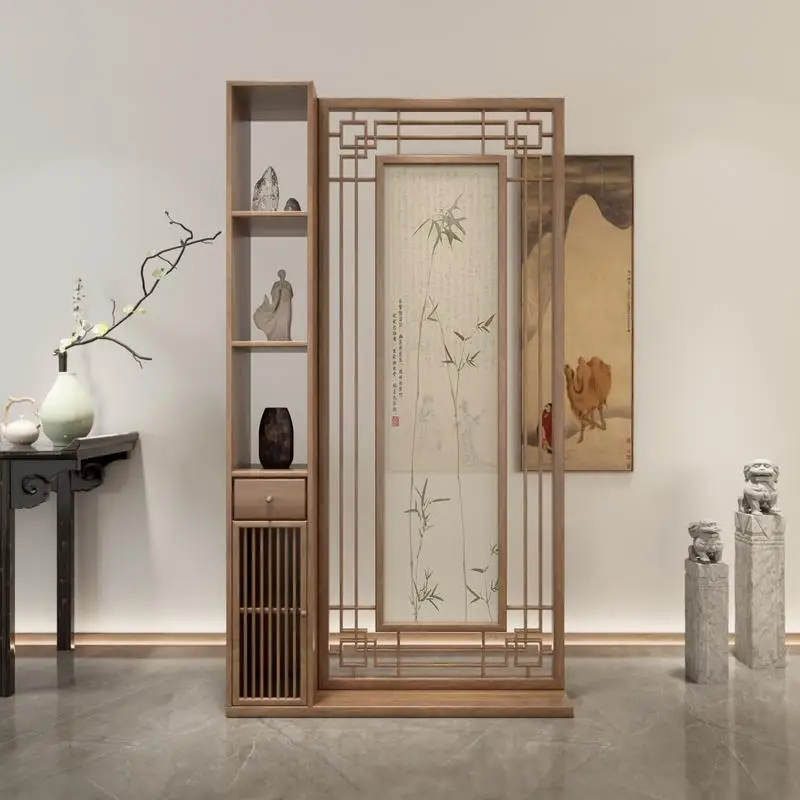 

New Chinese-style solid wood screen partition, living room entrance door baffle, entrance porch, modern simple shelf tea room