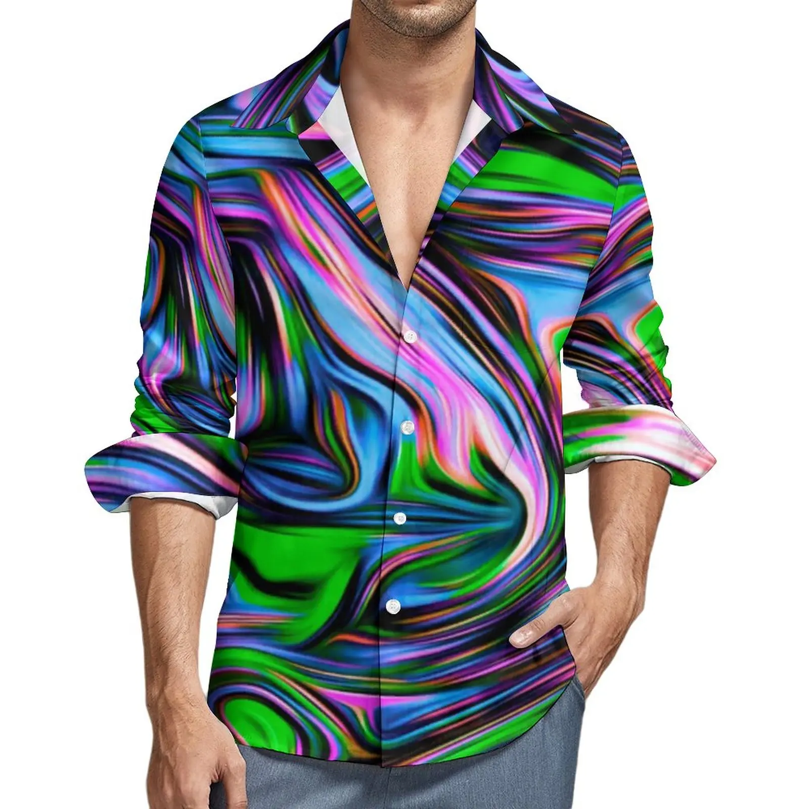 Novedad, camisa colorida con pintura de neón, camisas informales con estampado de salpicaduras para hombre, blusas estampadas de otoño, ropa de manga larga con solapa, Tops