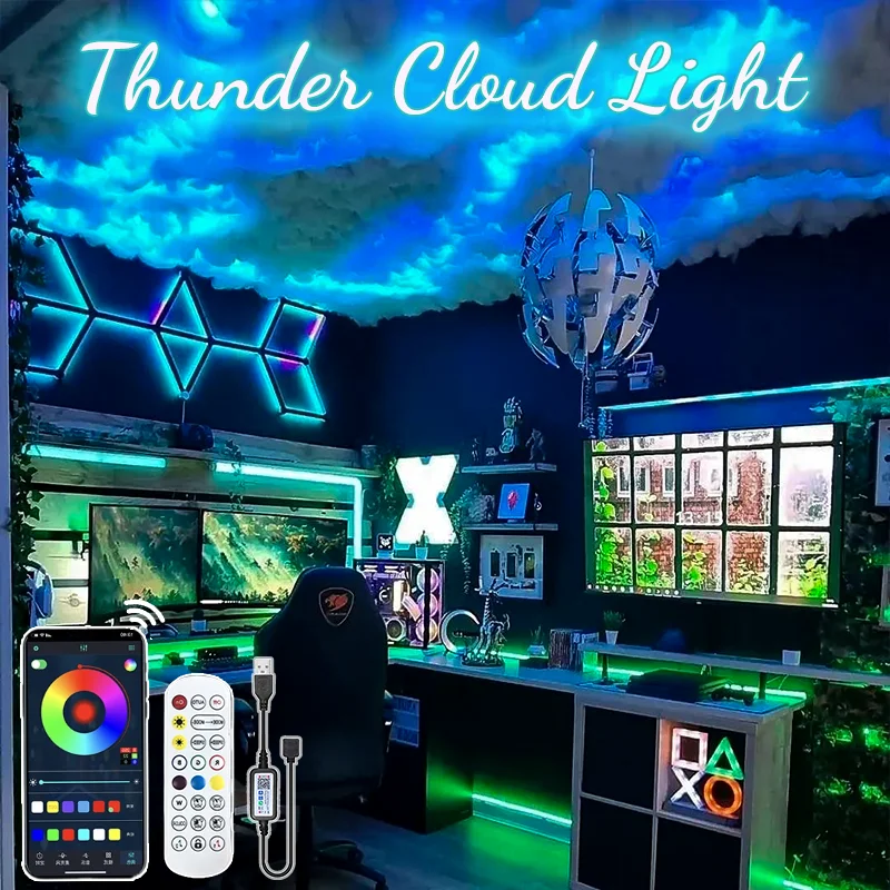 

3D Thunder Cloud Lights Ceiling Storm Lights LED Kit Music Sync Lightening Cloud Kit Cotton for Gaming Room Decoration Bedroom
