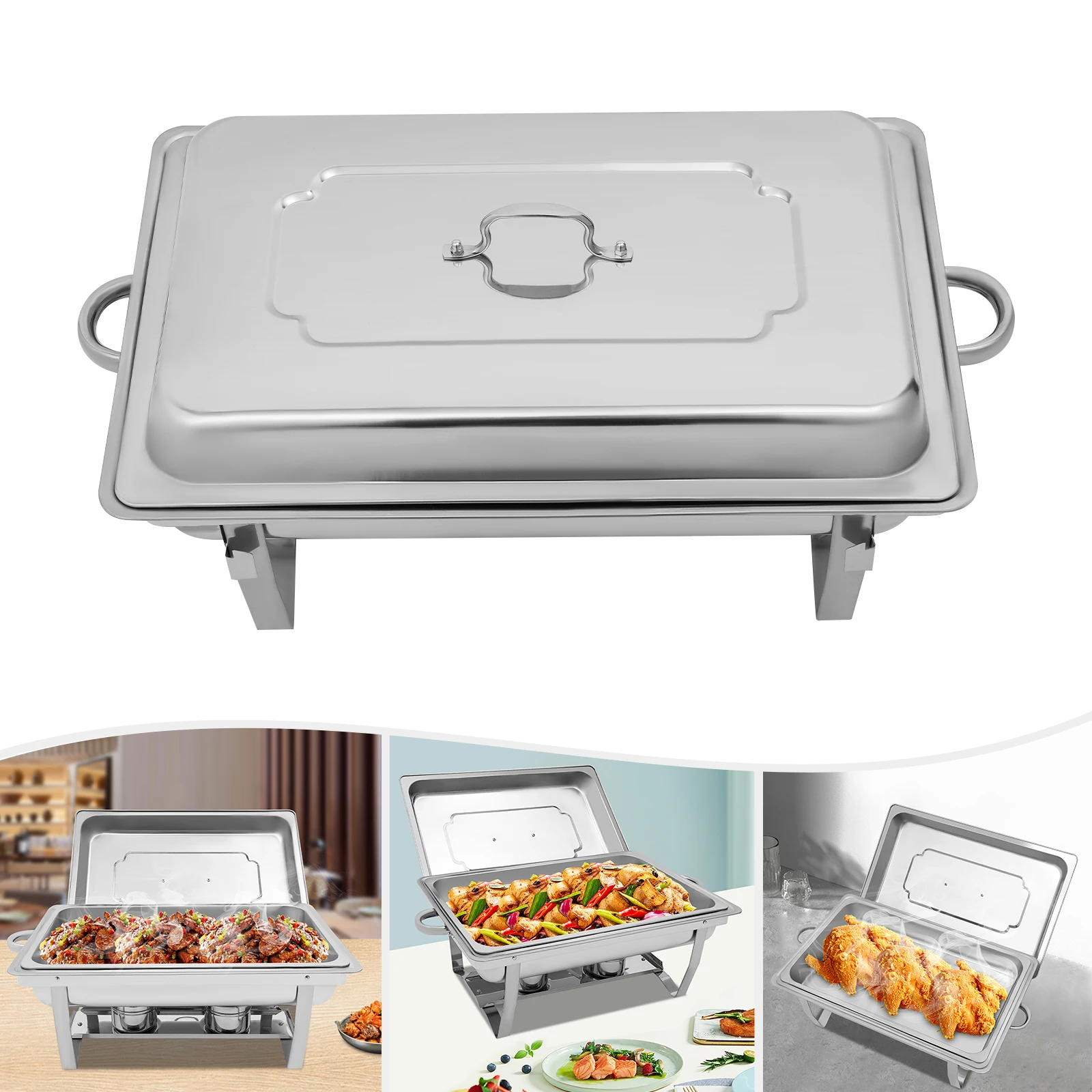 Stainless Steel Chafing Dish Rectangular Food Warmer Buffet Server Buffet Set 9L for Banquets