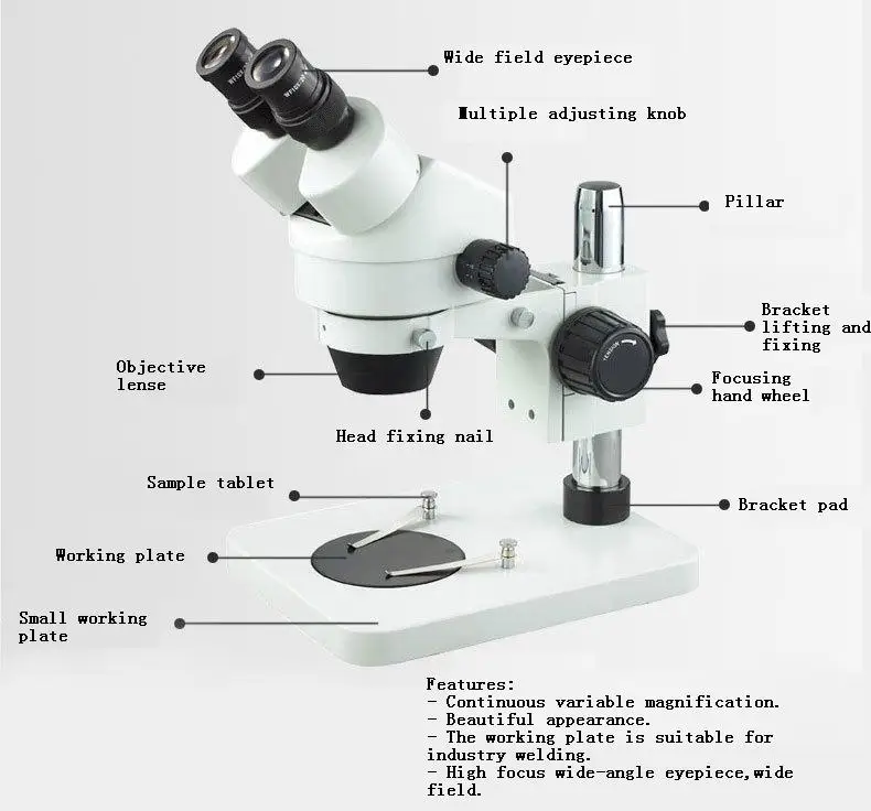 7X-45X Optics Binocular Industry Zoom Stereo Microscope Magnifier With LED Ring Lamp KLN0745-B1