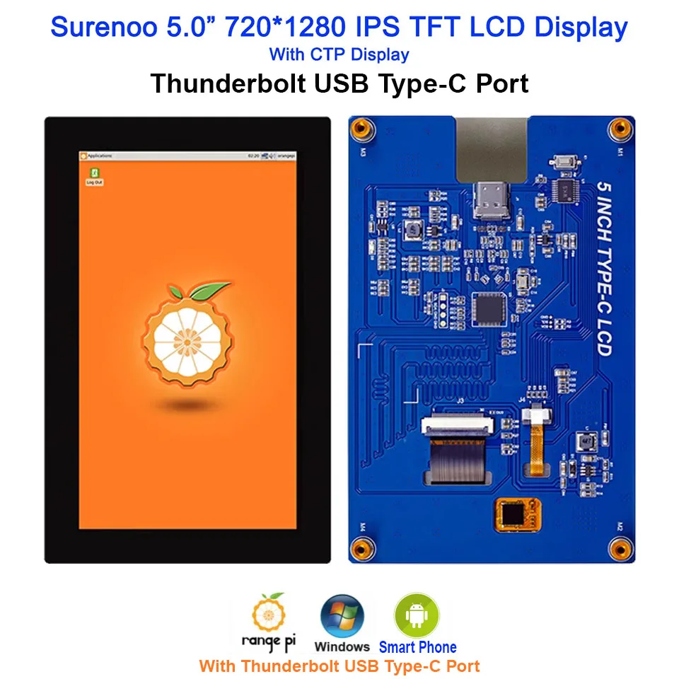 

5.0" 720*1280 Thunderbolt USB Type-C IPS TFT IIC CTP Capacitive Touch Panel MIPI DSI LCD Module Display Monitor Screen