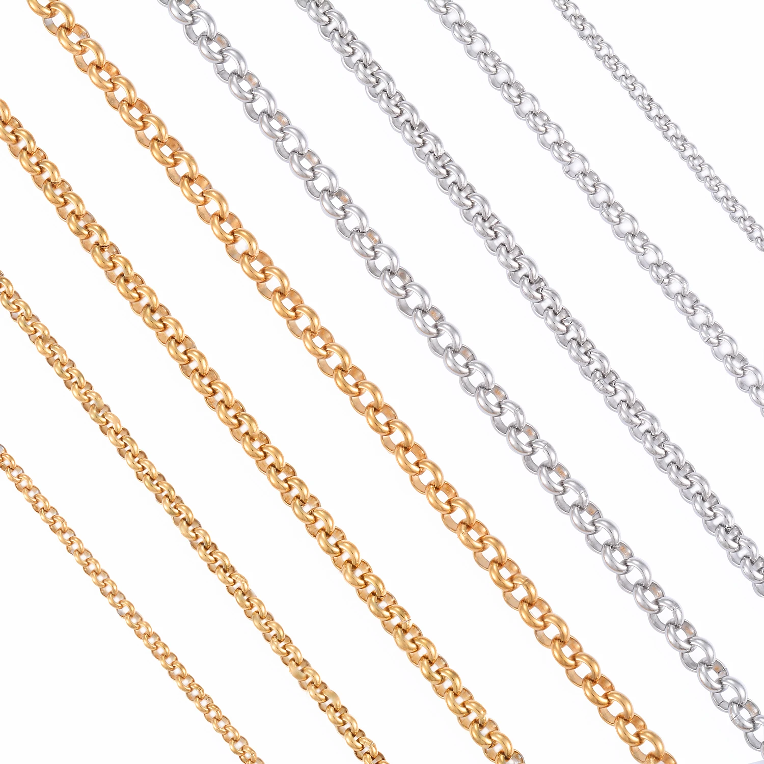Wasserdichte Halskette, mehrfarbig, Edelstahl, runde Kette, Kabelschlaufe, Vintage, hohle Rolo-Halskette, Zubehör – Detail 2