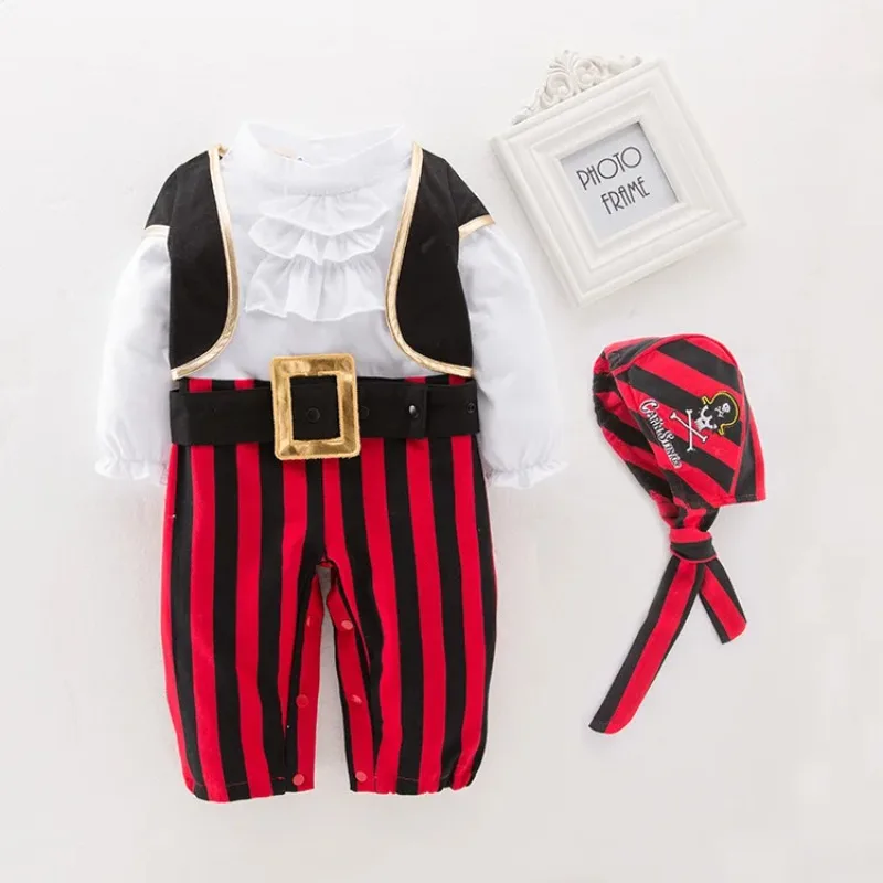 

4-Piece Set Pirate Captain Jumpsuit Long Sleeve Tops Pants Outfit Theme Party Role Playing Cosplay Costume for Baby Boy Clothes