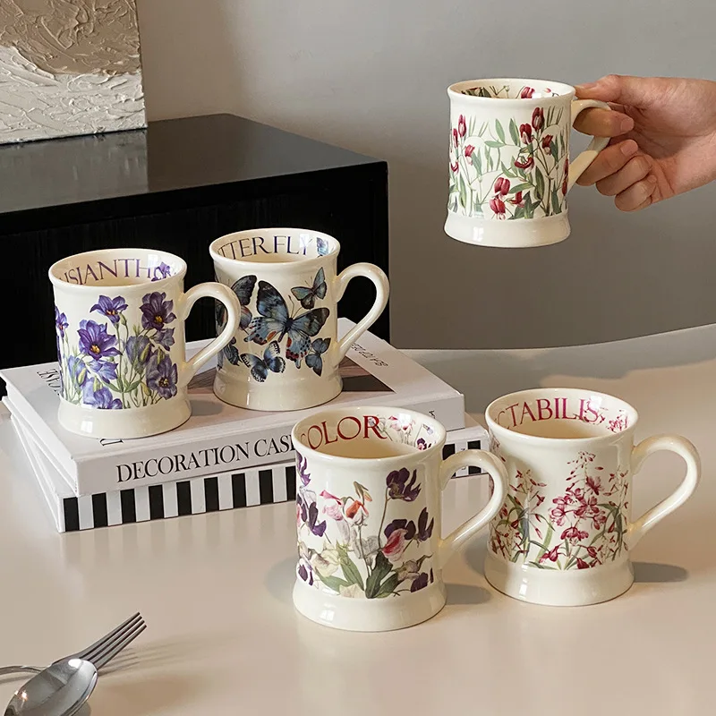 

Creative Retro Classic Ceramic Cup High Temperature Resistant Household Milk Coffee Mug Butterfly Flower Water Cup