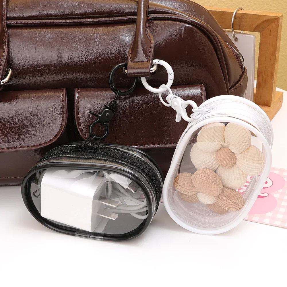 Portable Mini Clear Zipper Storage Bag Multifunctional Storage Bag Headphone Charger Case With Keychain Loop Travel Accessories