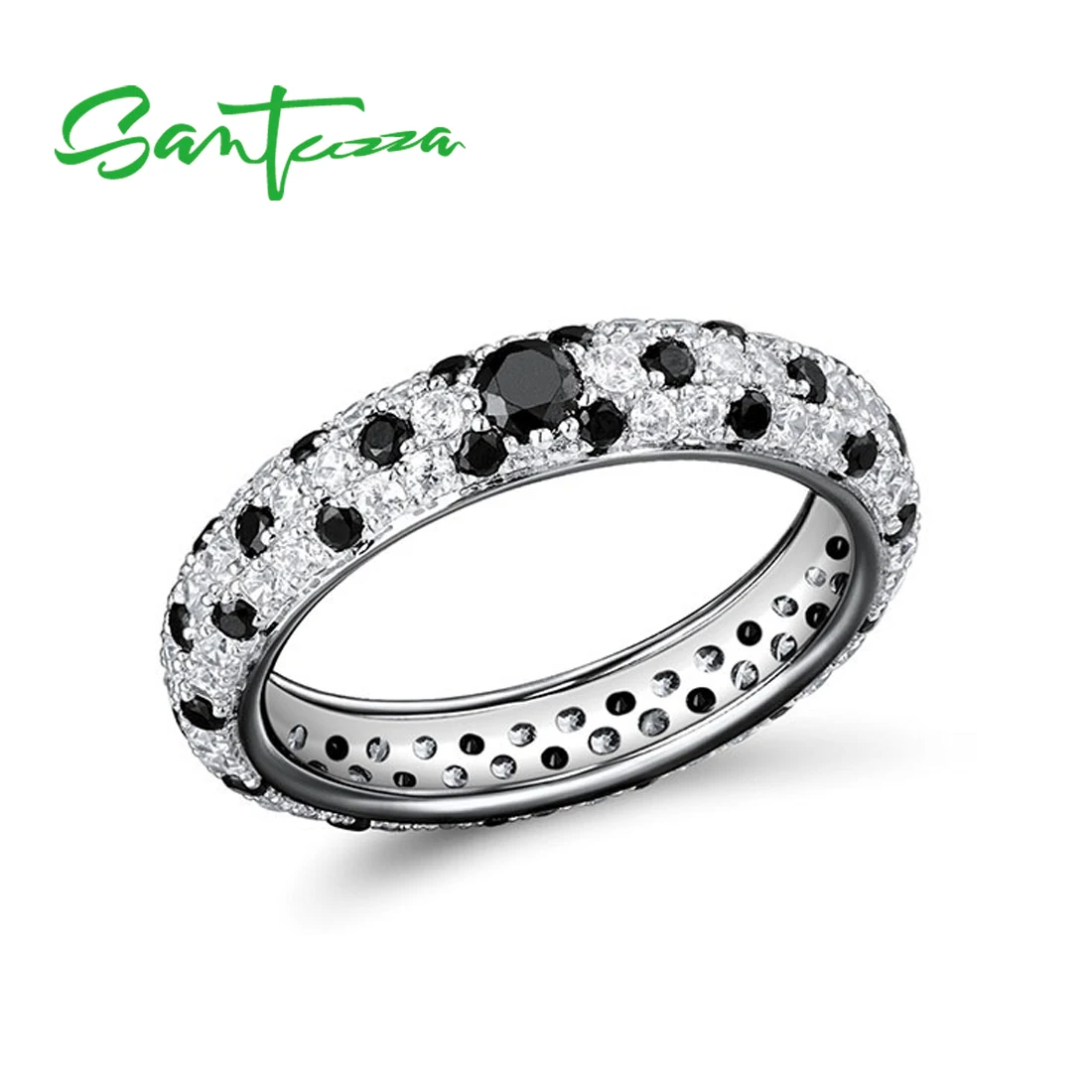 SANTUZZA Silver Ring For Women Multi-color Stones Stackable Eternity Rings 925 Sterling Silver Party Trendy Fashion Jewelry
