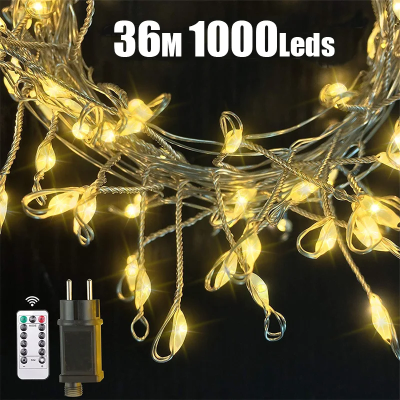 Guirnalda de luces LED para decoración del hogar, tira de luces de plata de 3/10/18/36M, para árbol de Navidad, fiesta de Halloween, resistente al agua