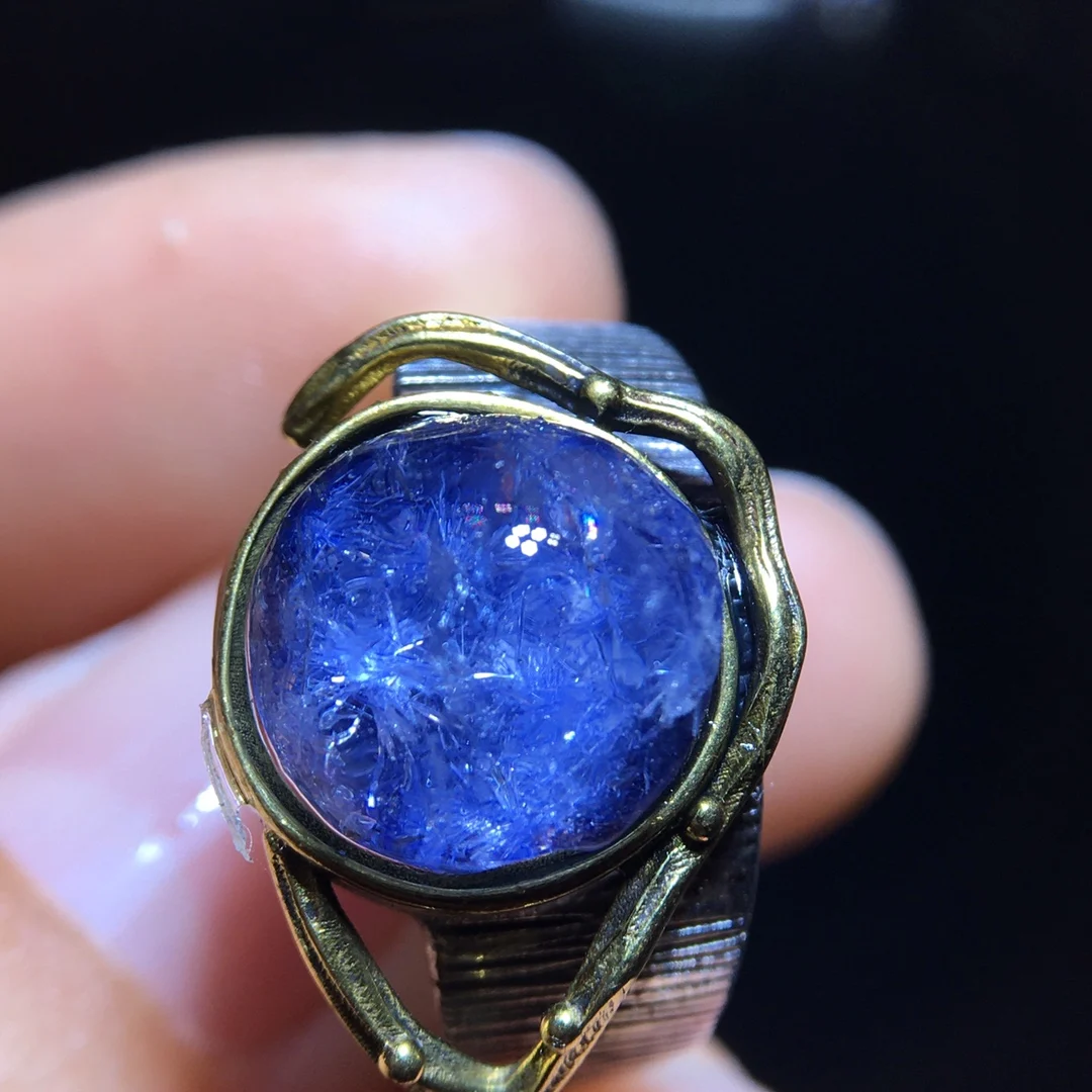 

Натуральный синий рутилированный дамортьитовый кварц регулируемое кольцо 11/11 мм круглый сферический шар для женщин и мужчин кольцо ювелирные изделия AAAAAAA