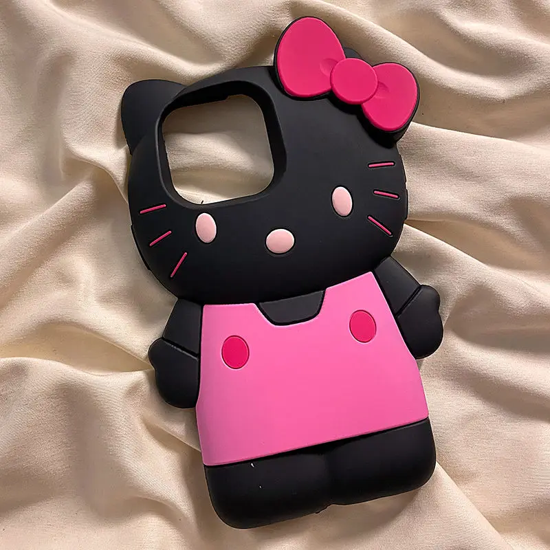 HOT Sanrio 3D Stereoscopic Hello Kitty Cases For iPhone 15 14 13 12 11 Pro Max Y2K Soft Silicone Shockproof Pink Girl Back Cover