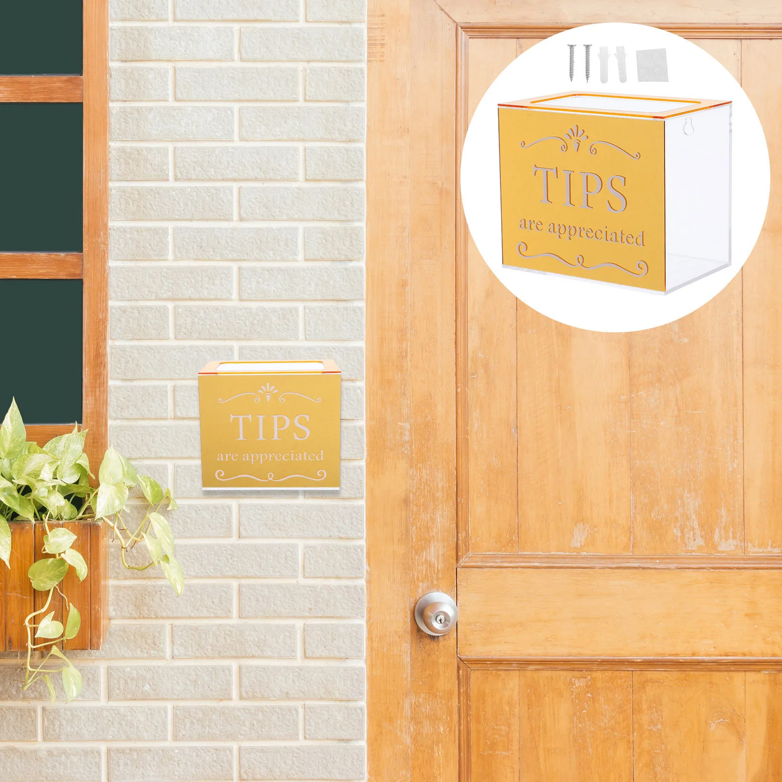 

Clear Acrylic Suggestion Box Lockable Money Collection Box Gold Rectangular Design for Bars Cafes Restaurants Tip Donation