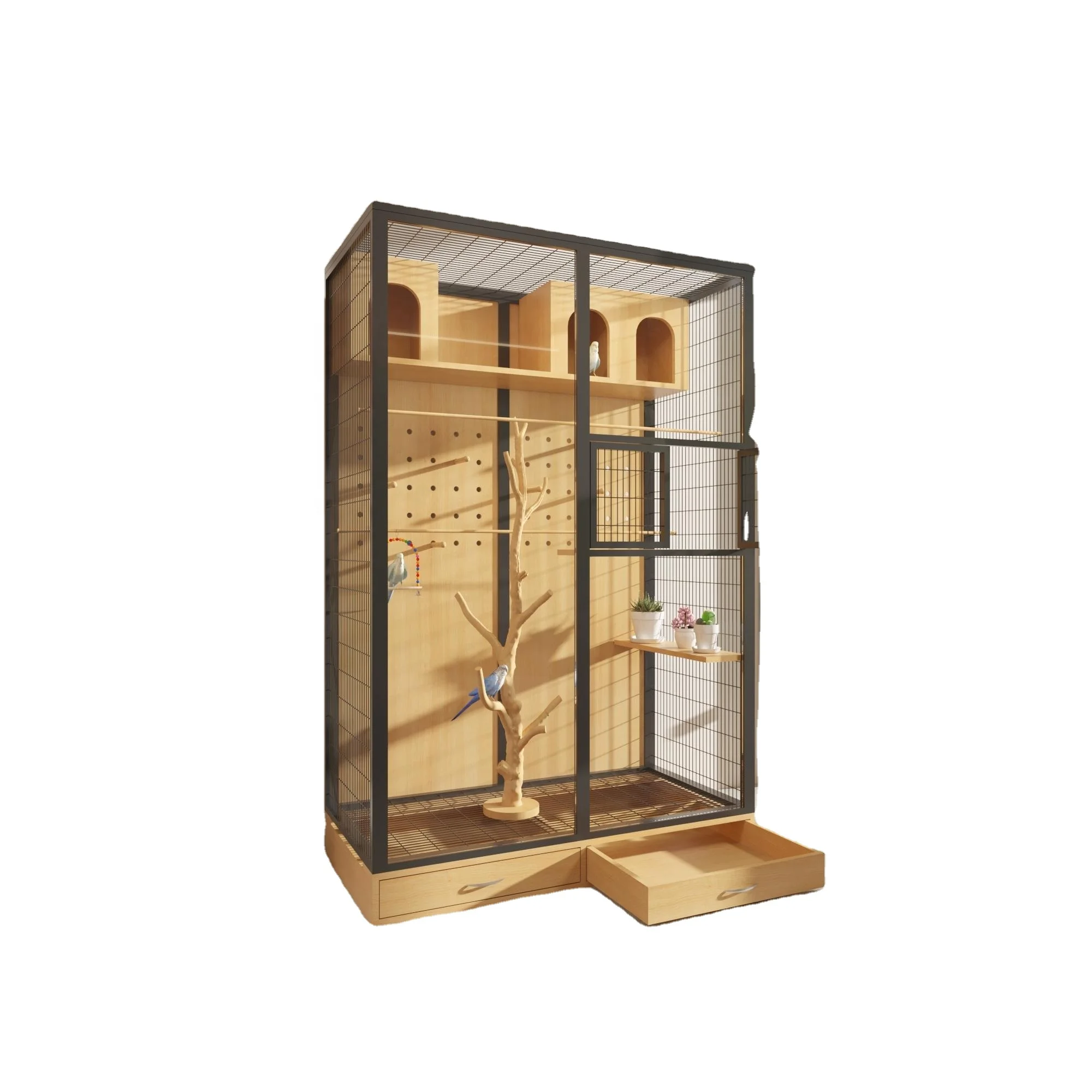 

Клетка-вольер для птиц из массива дерева с прозрачным стеклом, большая роскошная вилла-клетка для попугаев