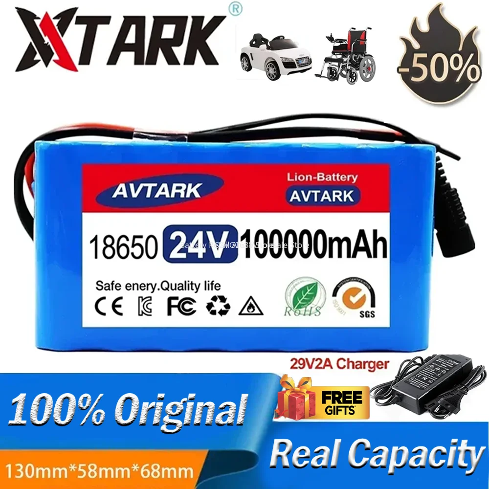 AVTARK 24V 100000mAh 7S3P 18650 Rechargeable Batteries 24V Lithium Battery Wheelchair Battery 7s3p Battery Pack for Bicycle