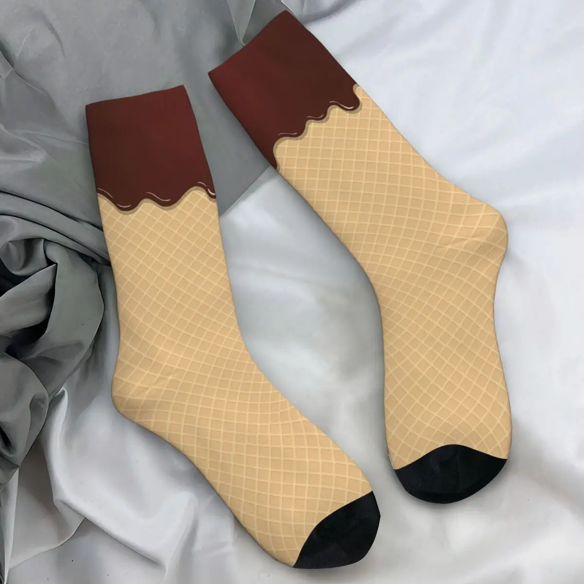 Dark Chocolate Melted On Wafer Socks Autumn Stockings Gothic Men High Quality Socks Custom Cycling Non-Slip Socks