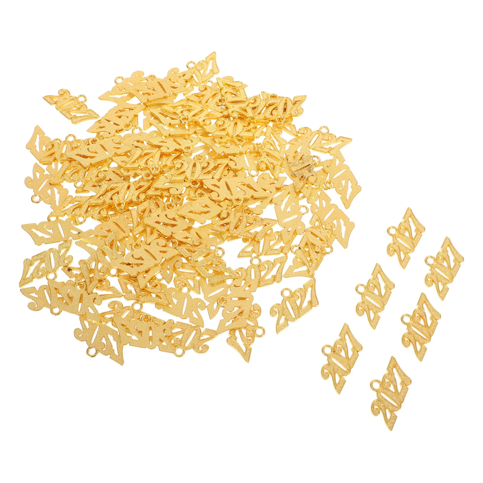 

100pcs 2027 Golden Tassel Charms Shiny Alloy Year Pendants Diy Necklace Bracelet Keychain Making Graduation New Year Crafts 2027