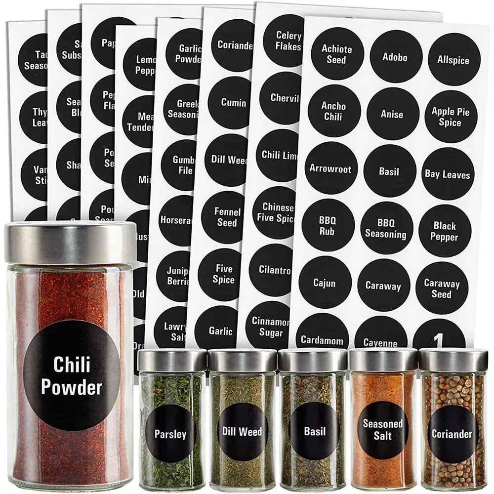 144pcs Printed Round Spice Stickers Seasoning Bottle Jar Labels Storage Kitchen Waterproof Stickers Spice Tags BBQ Label