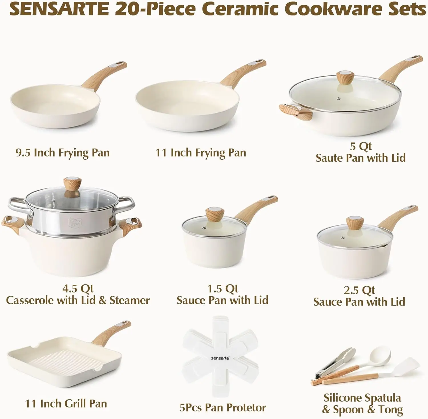 Ceramic Cookware Sets, Pots and Pans Set Nonstick, 20-Piece Induction Cookware, Non-toxic Healthy Non Stick Kitchen