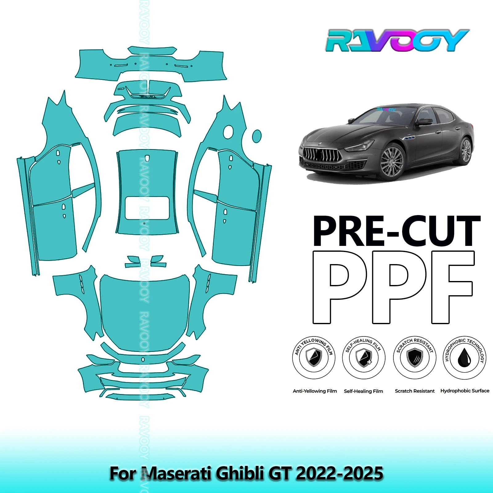 

8.5Mil Precut PPF Paint Protection Film Full Vehicle For Maserati Ghibli GT 2022-2025