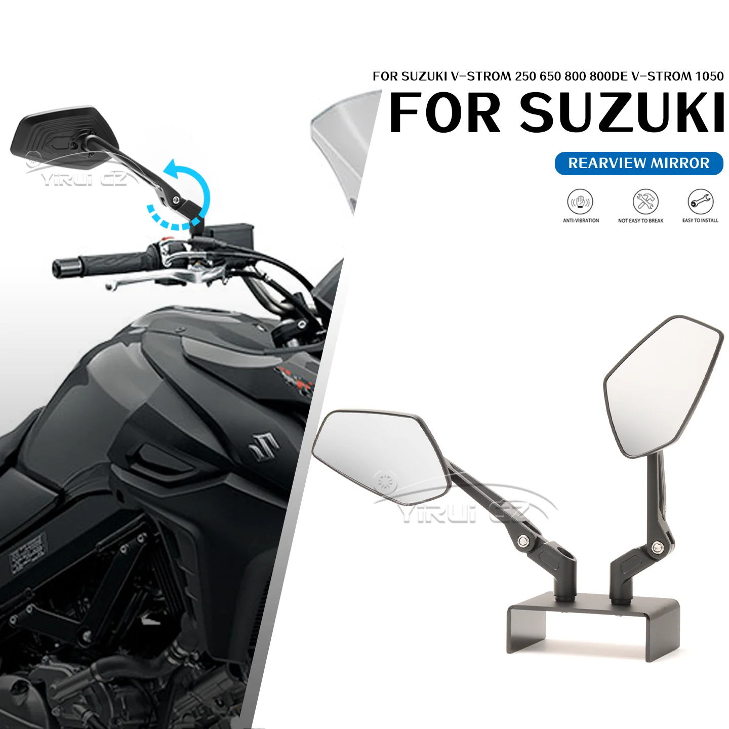 For V-Strom 250 V-Strom 650 V-Strom 800 1050 V-Strom 800DE Motorcycle Rearview Mirror Aluminum Adjustable Side Rear View Mirrors