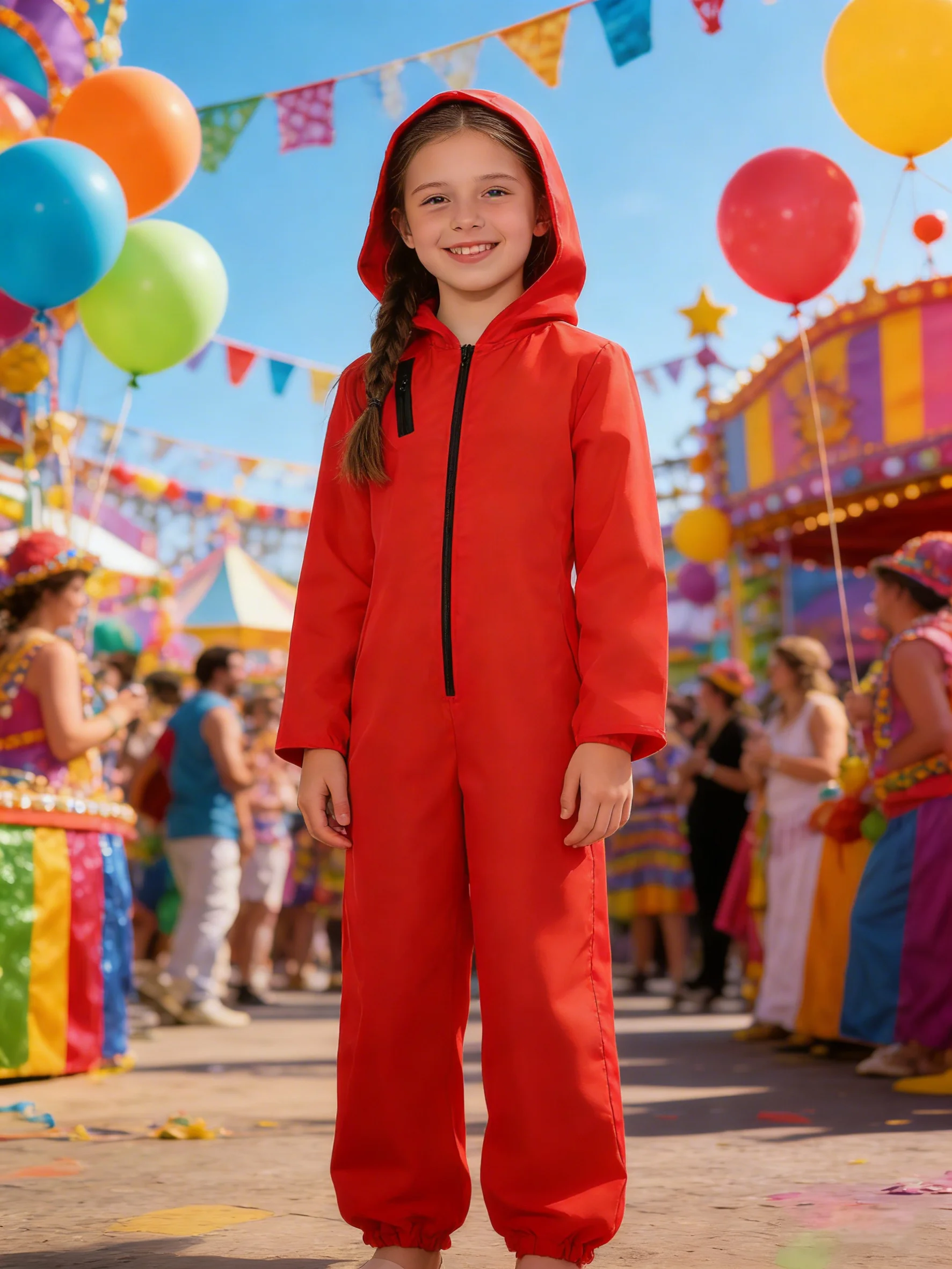 

1 красный костюм клоуна с капюшоном для подростков, костюм клоуна для подростков на Хэллоуин, для сценических выступлений и различных фестивальных представлений.