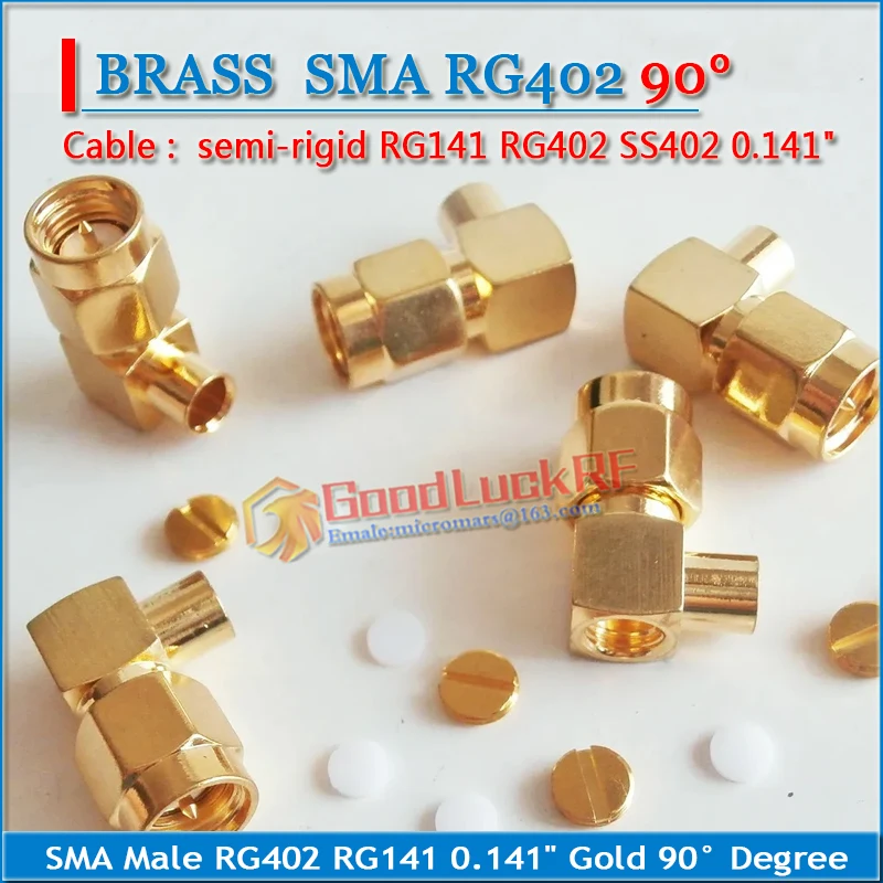 

10X Pcs High-quality RF Connector SMA Male jack Right Angle 90 Degree Solder for semi-rigid RG402 0.141" cable Brass GOLD Plated