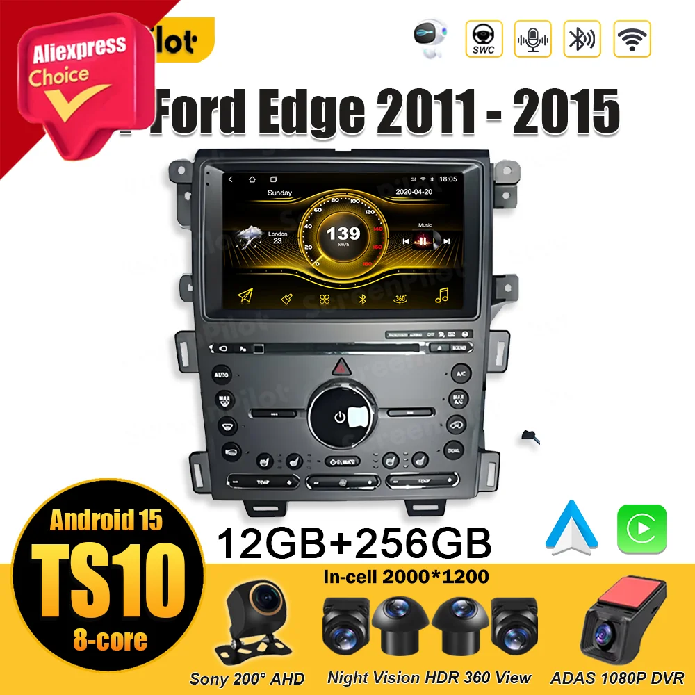 أندرويد 15 لفورد إيدج 2011 2012 2014 2015 Carplay مرآة لينك اللاسلكية أندرويد السيارات أندرويد السيارات شاشة تعمل باللمس 2 الدين 8 كور 5G