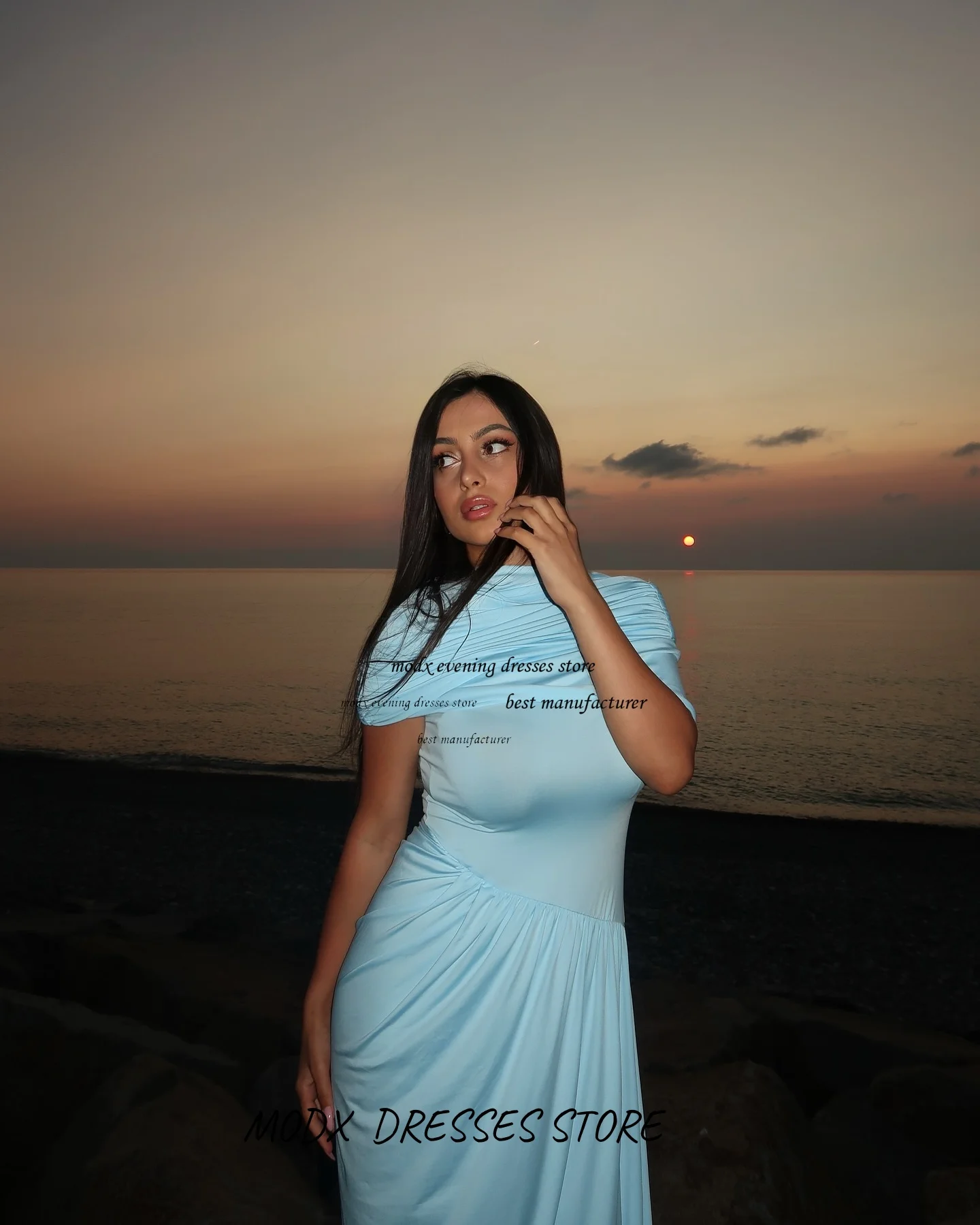 فستان ماكسي MODX من الساتان بكتف واحد مكشكش أنيق بقصة ضيقة فستان سهرة رسمي طويل حريري للنساء ملابس الحفلات الراقصة