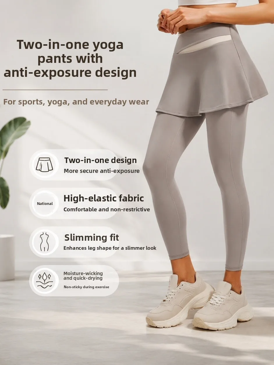 high-waist-fake-two-piece-casual-fitness-yoga-skirt-pants-tummy-control-buttock-enhancing-long-pants-for-women