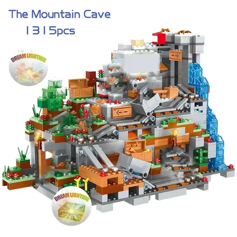 The Cave Village Mine Farm TreeHouse Deep Dark Battle Constructions Bouwsteenmodel Speelgoed DIY voor kinderen Kerstcadeau