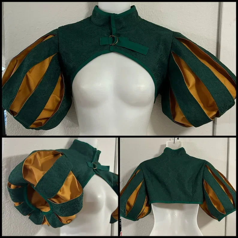 

Medieval Renaissance Bolero Top Tudor Bard Jacket Collared Adult Women Fashion Vintage Tudor Puffed Sleeves Jacket