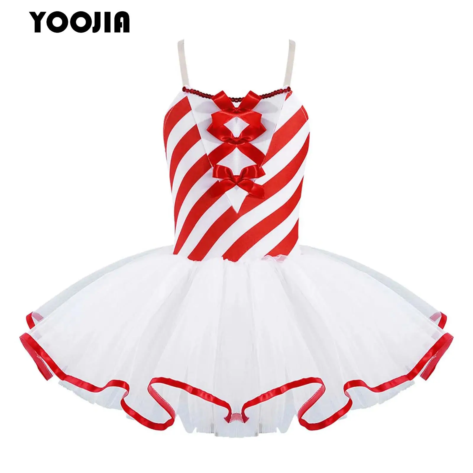 

Candy Cane Striped Christmas Tutu Leotard Dress for Kids Girls Mrs Santa Claus Costume Figure Ice Skating Ballet Dancewear
