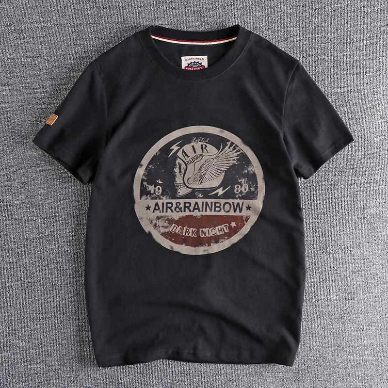 Camiseta masculina de manga curta estampada em caveira, 100% algodão, tops esportivos casuais lavados, simples com o pescoço em O, moda retrô americana, nova, verão