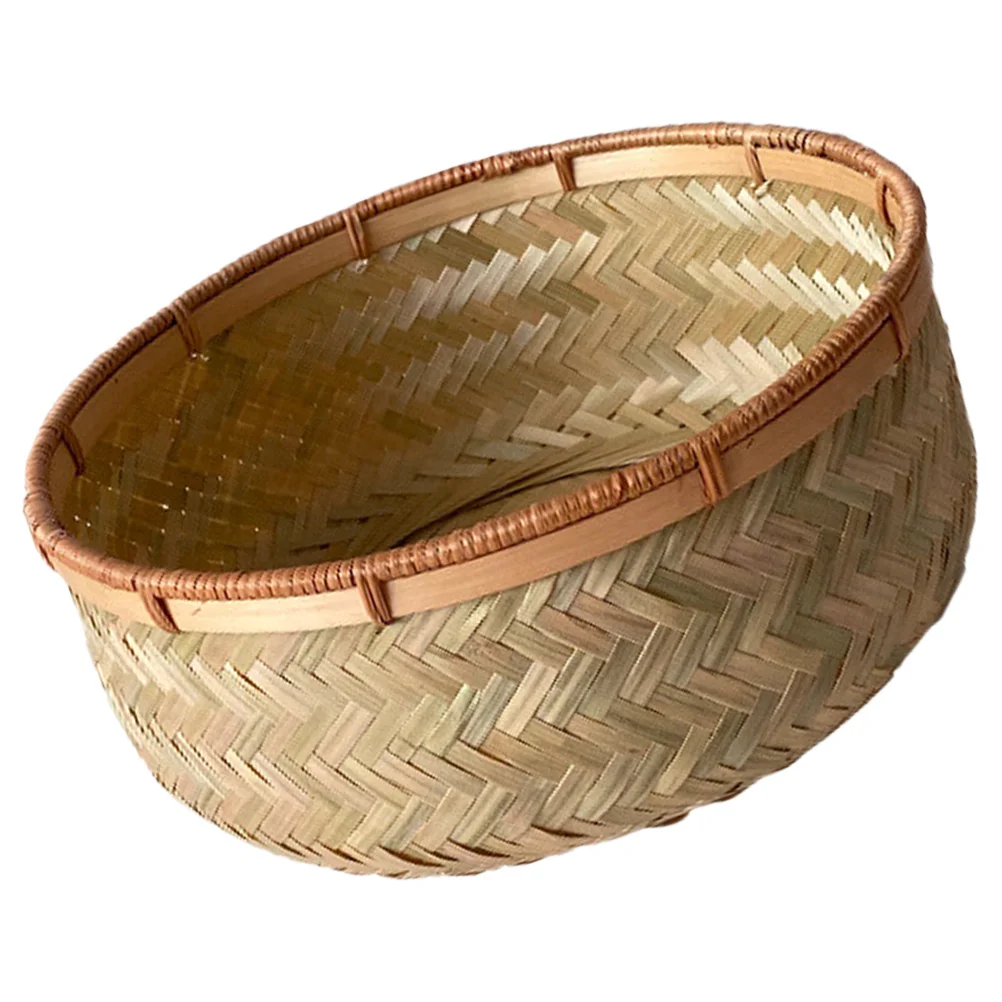 

Bamboo Fruit Basket with Vibrant Weaving Design for Home Kitchen Storage Container Portable Snack Tray Tabletop Dessert Serving