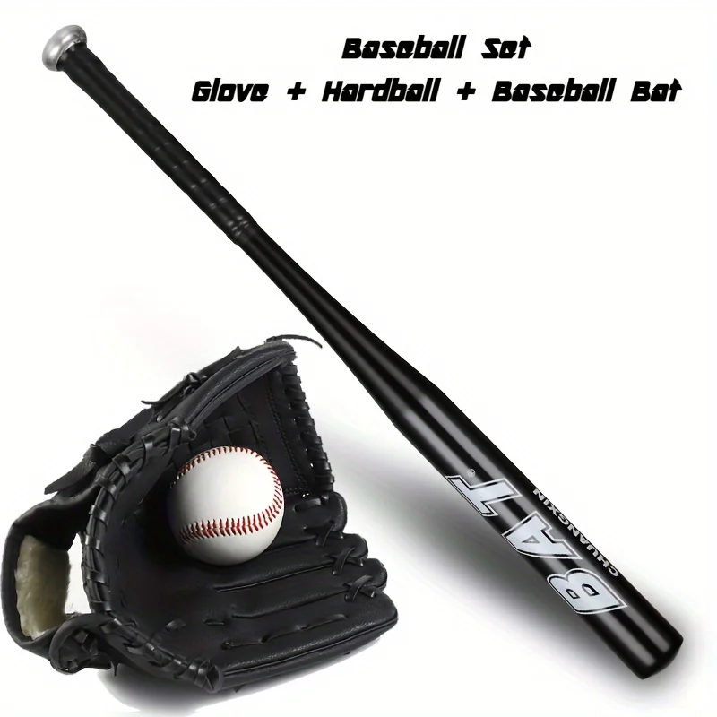 

Baseball Kit Teenagers Baseball Catchers Glove Baseball Bat Aluminum Alloy Beginner Baseball Training Set Black Blue Silvery