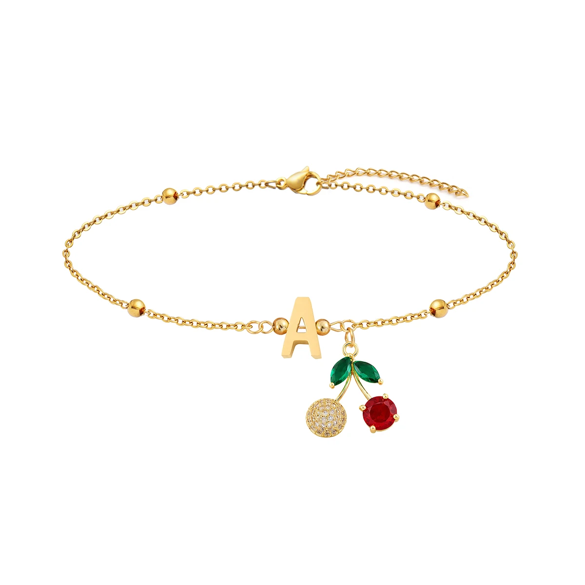 Vergoldeter Personalisierter Initialen-Anhänger, Schicke Armbänder für Damen und Herren, Kirsch-Design, Kubisches Zirkonia, Geschenk für den Alltag – Detail 6